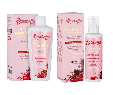 Rosebella Derinlemesine Temizlik Seti Gül Özlü Yüz Temizleme Sütü 200 ml ve Rosebella Gül Suyu 250 ml - 1